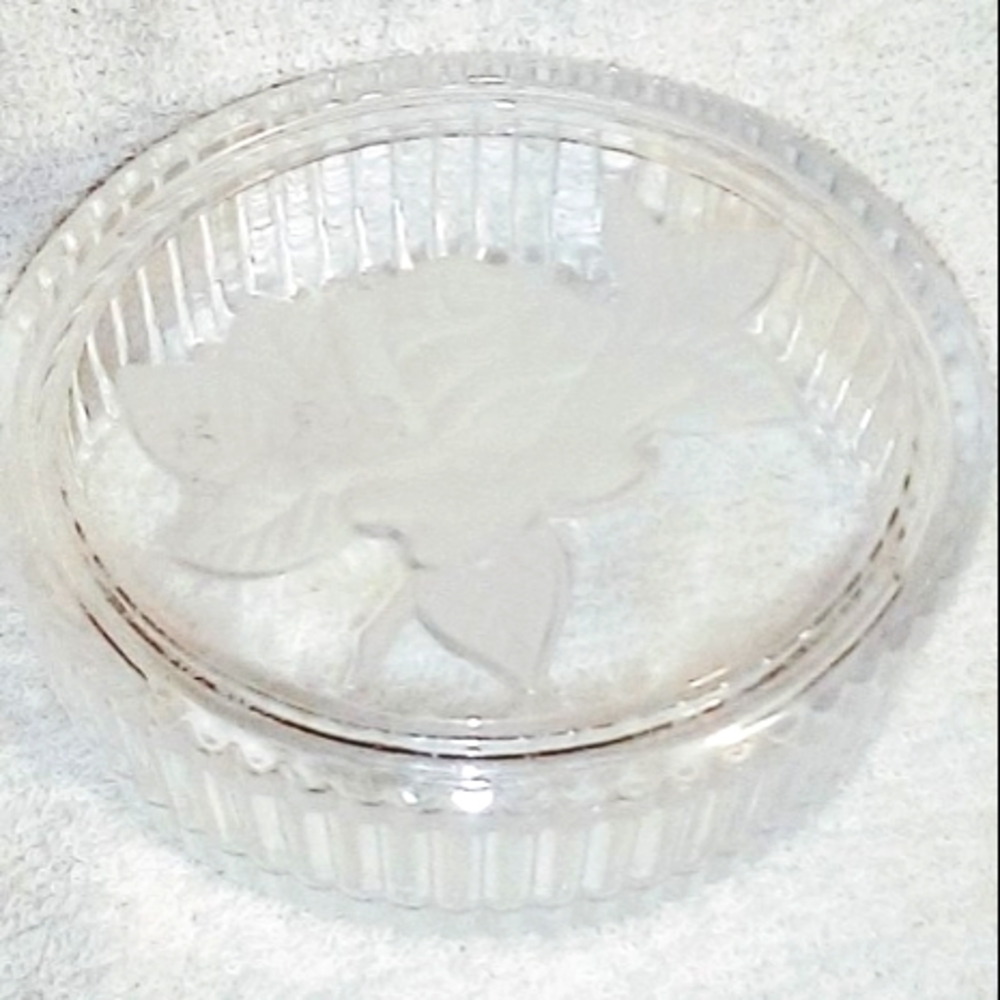 VTG Teleflora Ribbed Oval Glass Trinket/Candy dish w/ Etched Frosted Ros…
